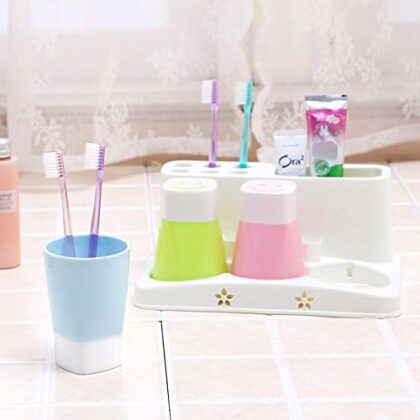Family Size Toothbrush and Toothpaste Holder with 3 Cups, Multicolor, QI003326