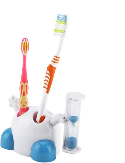 3 Minute Toothbrush Timer for Kids - Dental Hourglass with Holder, Blue, Helps Encourage Timely Brushing