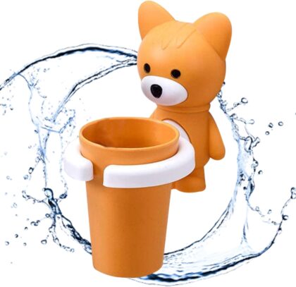 Kids Toothbrush Holder Cartoon Fox Wall Hanging Toothpaste Organizer with Rinse Cup Suction Cup for Bathroom Mouth Cup